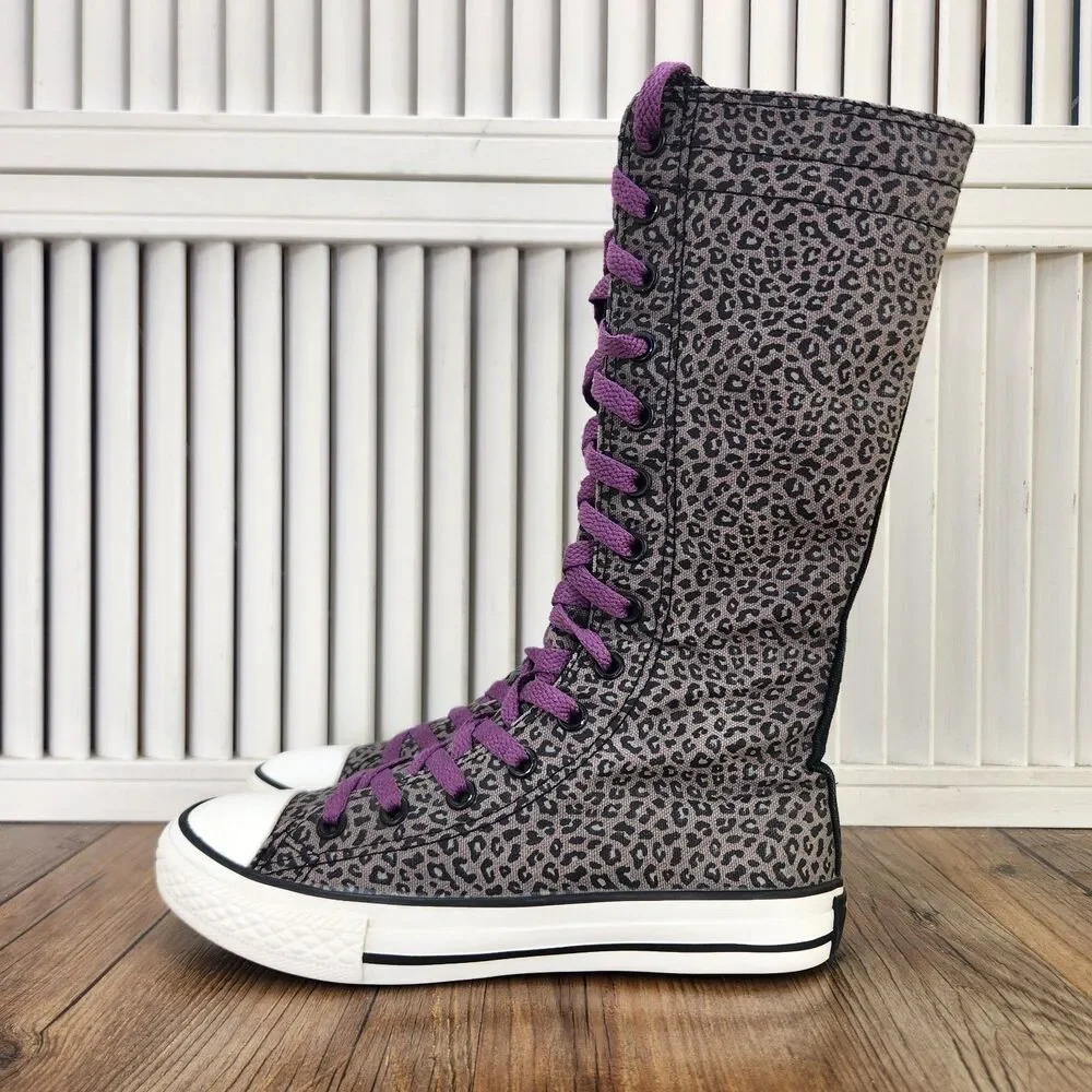 Converse CTAS XXHI Knee High Sneakers Junior Size 1 Purple Leopard Shoes 636401C